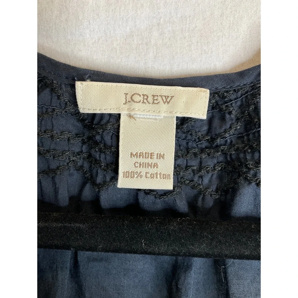 J. Crew Peasant Top Sleeveless Blue Embriodered Boho Lace Up Casual Cottagecore